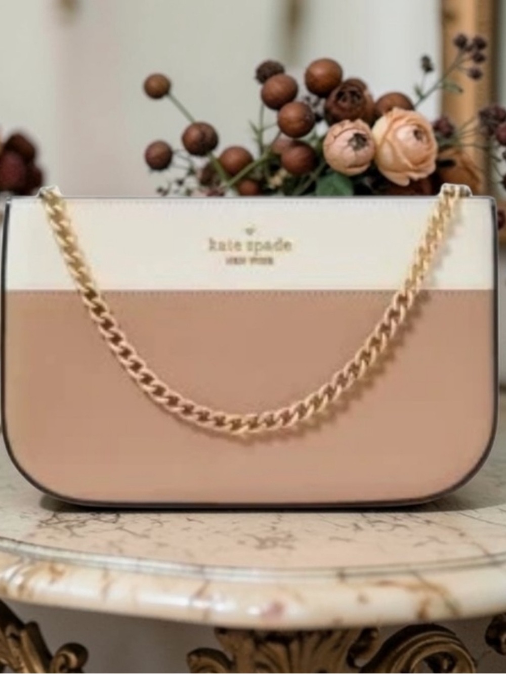 kate spade Cream and Blush Pink Chain Shoulder Bag